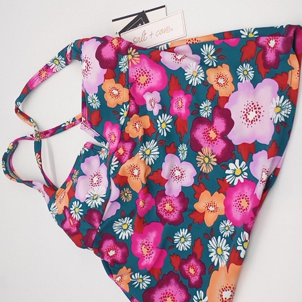 Salt + Cove Floral Burst V-Wire Tankini Top Multicolor S